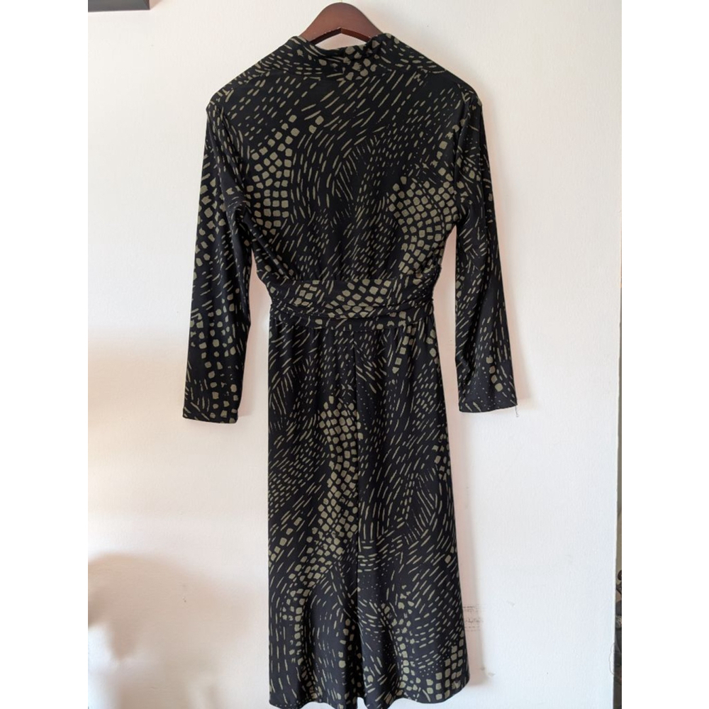 Jones New York Black Olive Green Pattern Midi Dress Standard 4 - Picture 3 of 3
